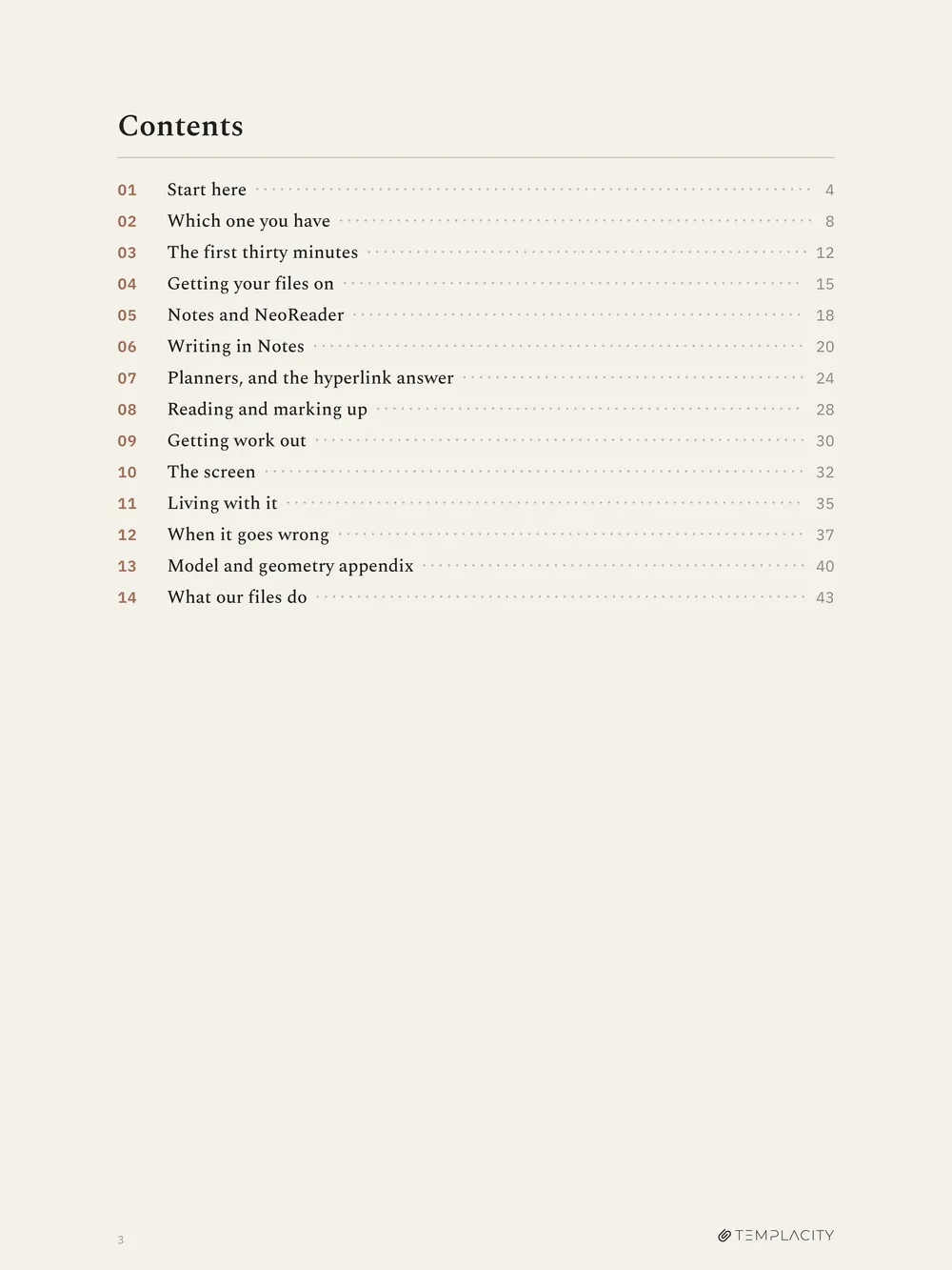 The contents page, fourteen chapters with their page numbers