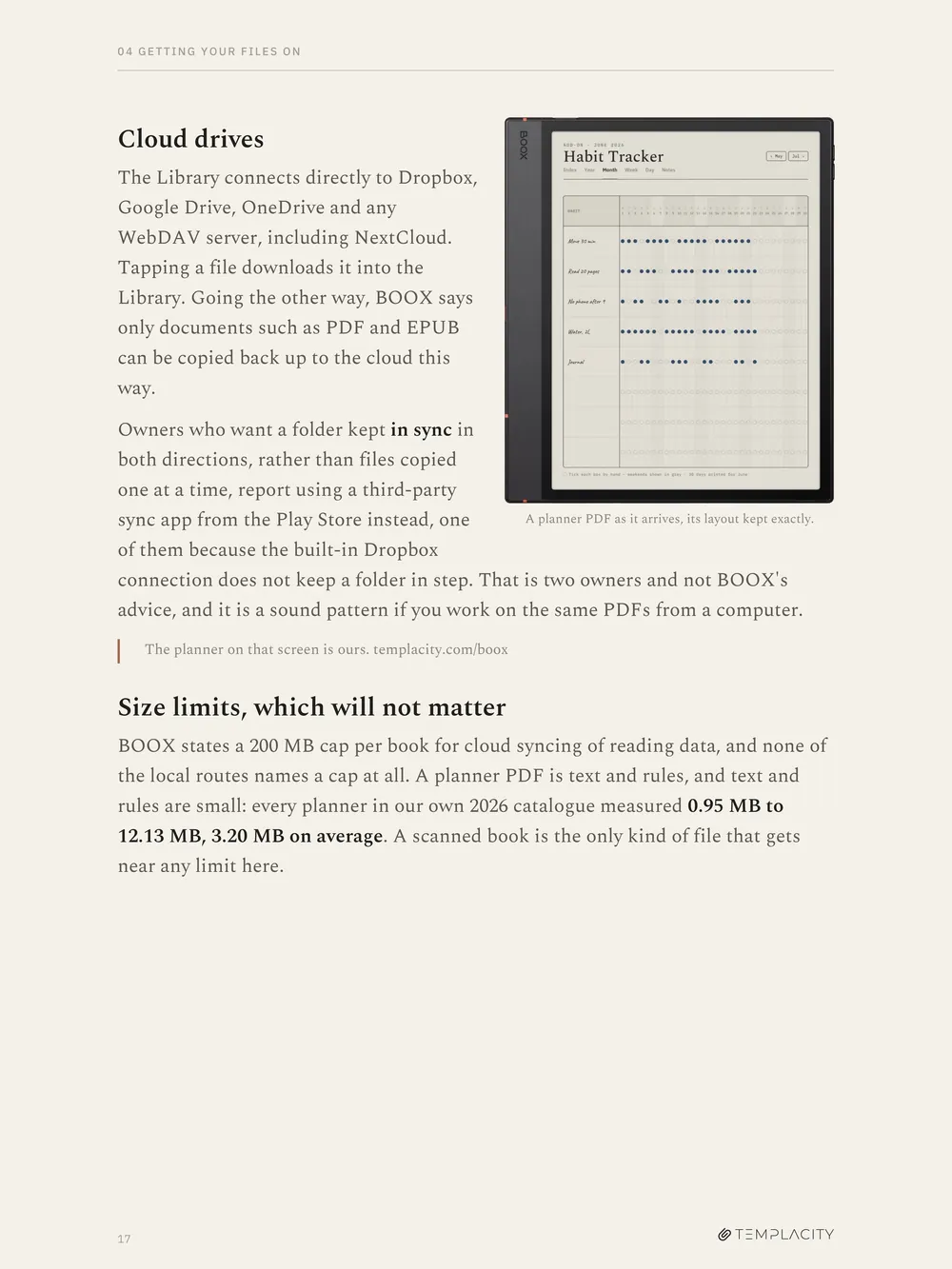 Chapter 4, a planner PDF as it arrives on the device