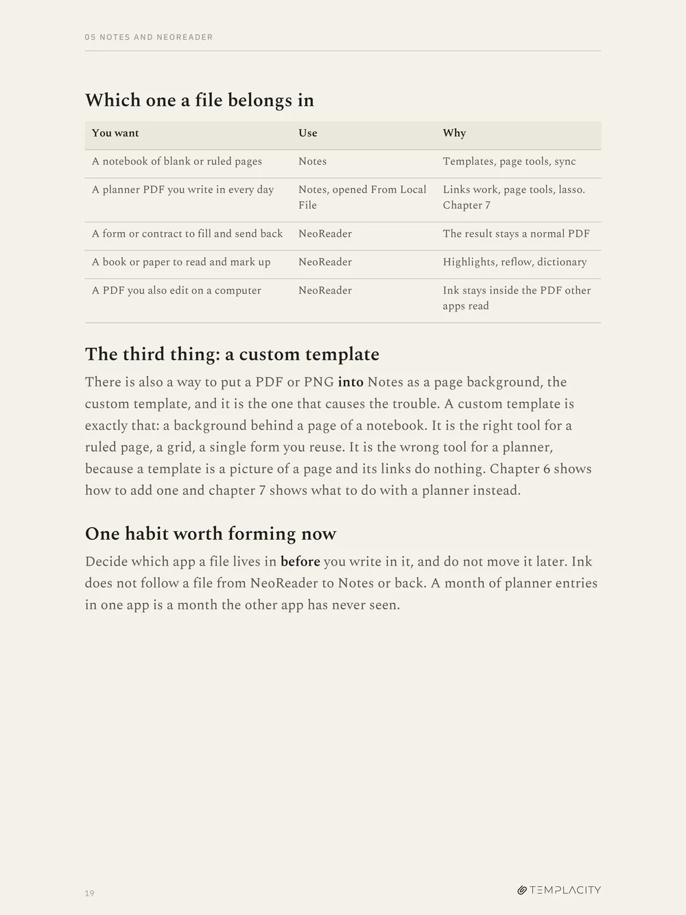 Chapter 5, which of the two apps a file belongs in