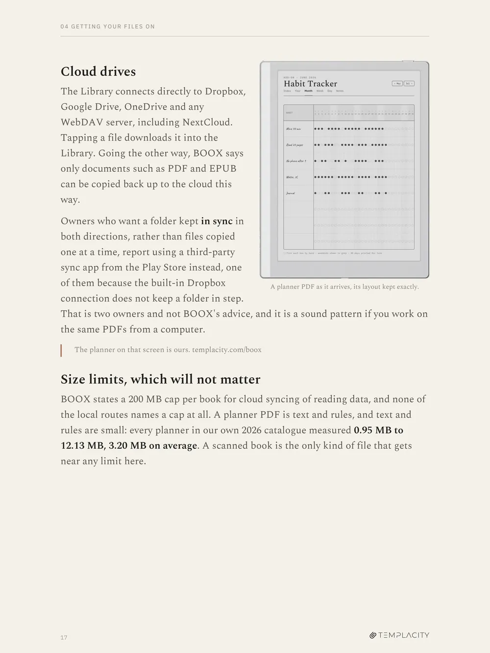 Chapter 4, a planner PDF as it arrives on the device