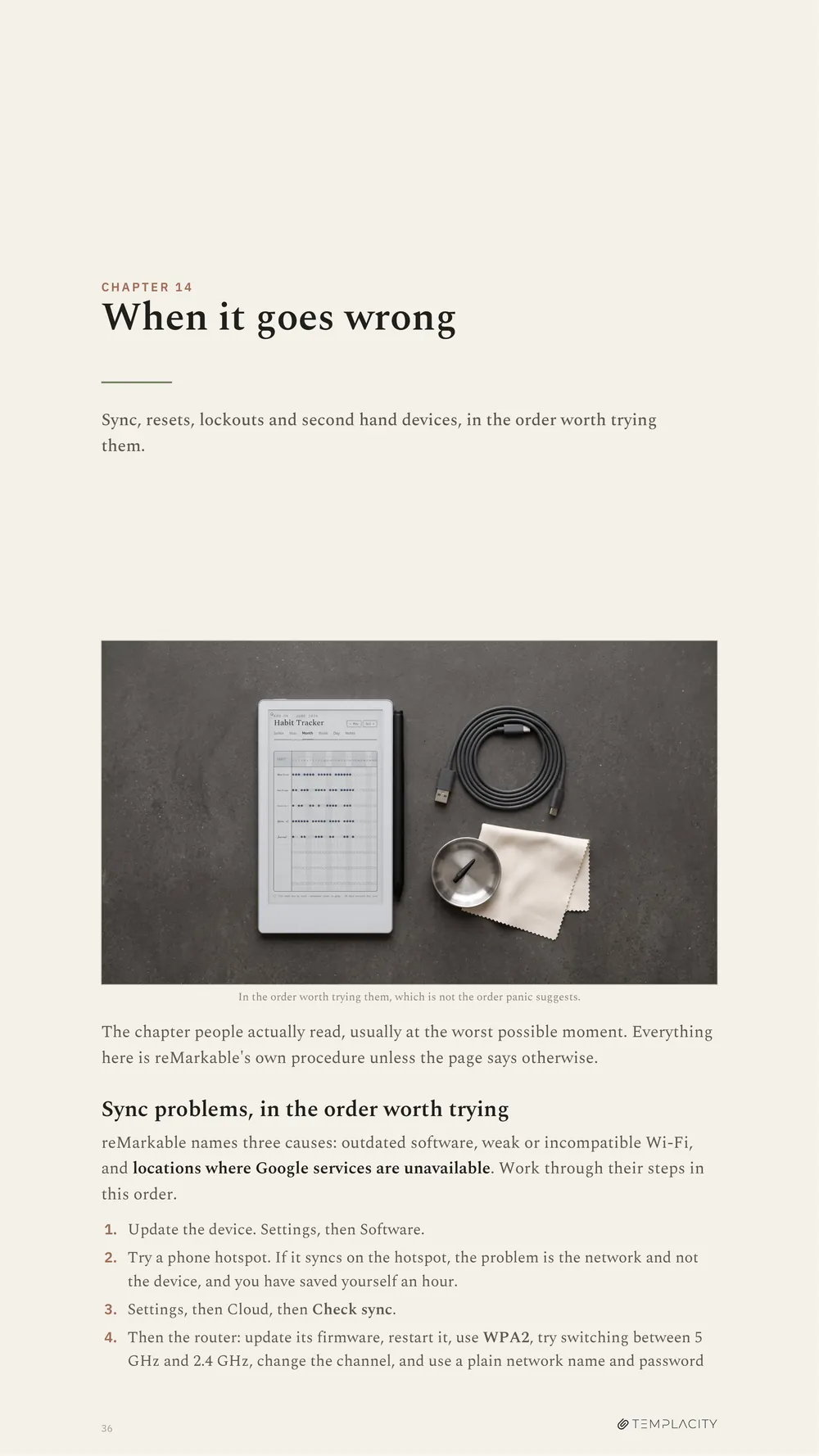 Chapter 14, what to try first when something has gone wrong