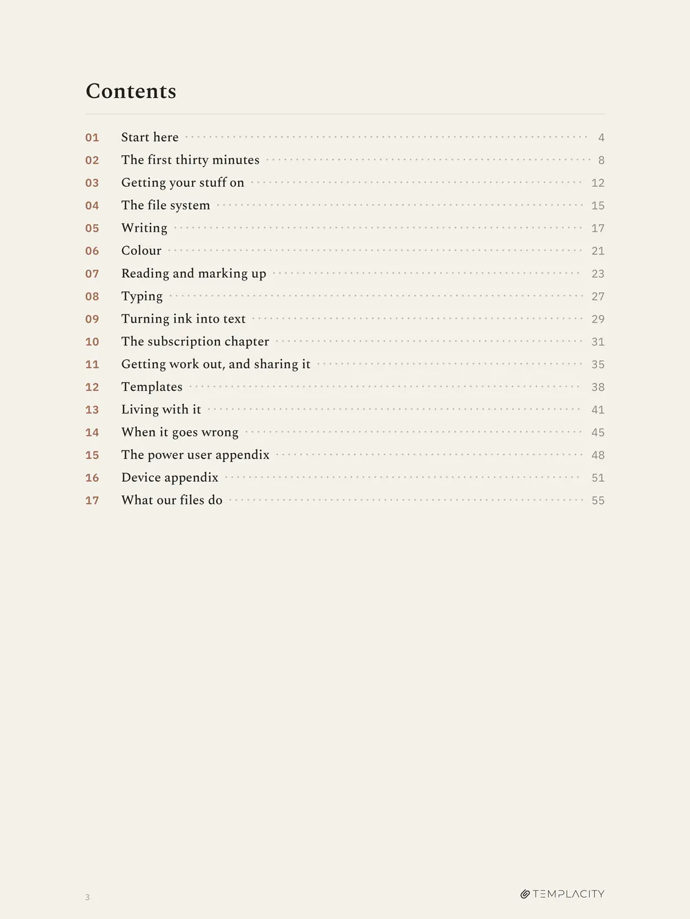The contents page, which every page in the book can reach again