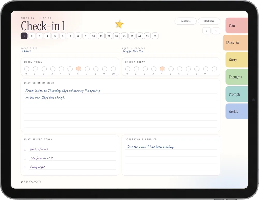 The Anxiety Journal, colour edition on an iPad: A check-in