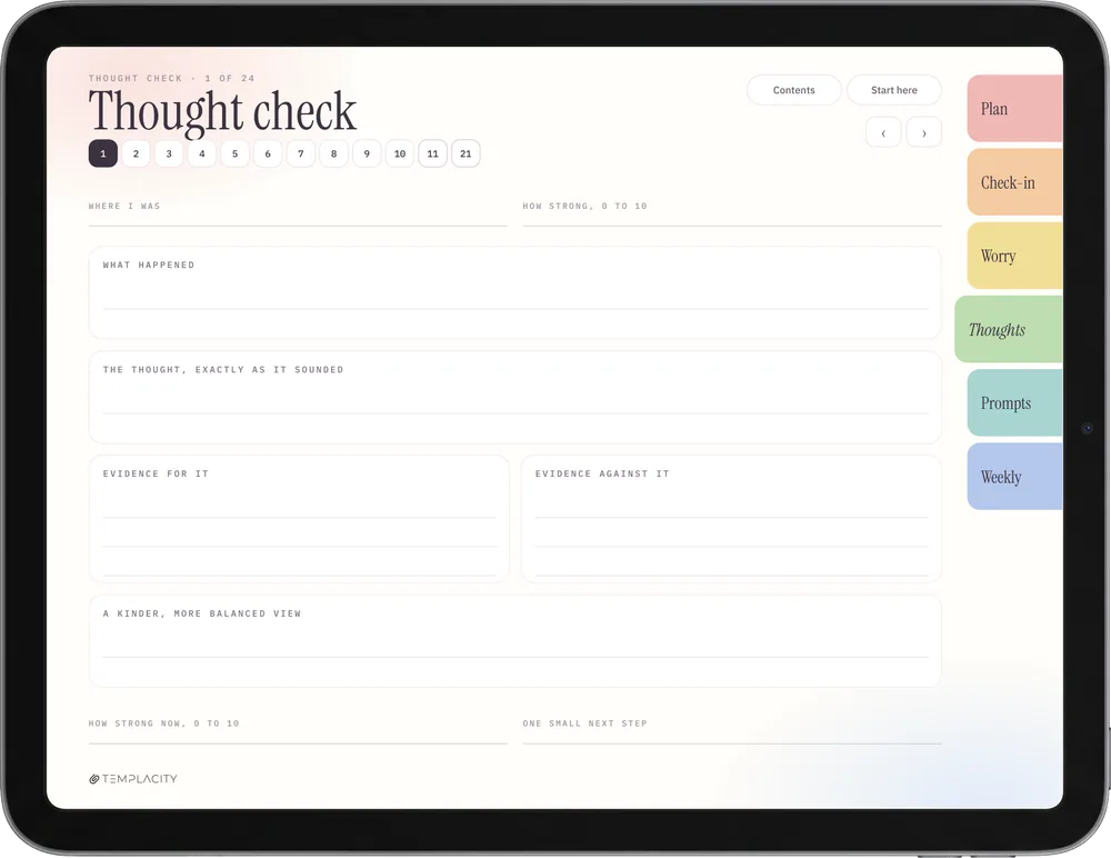 The Anxiety Journal, colour edition on an iPad: The Thought Check