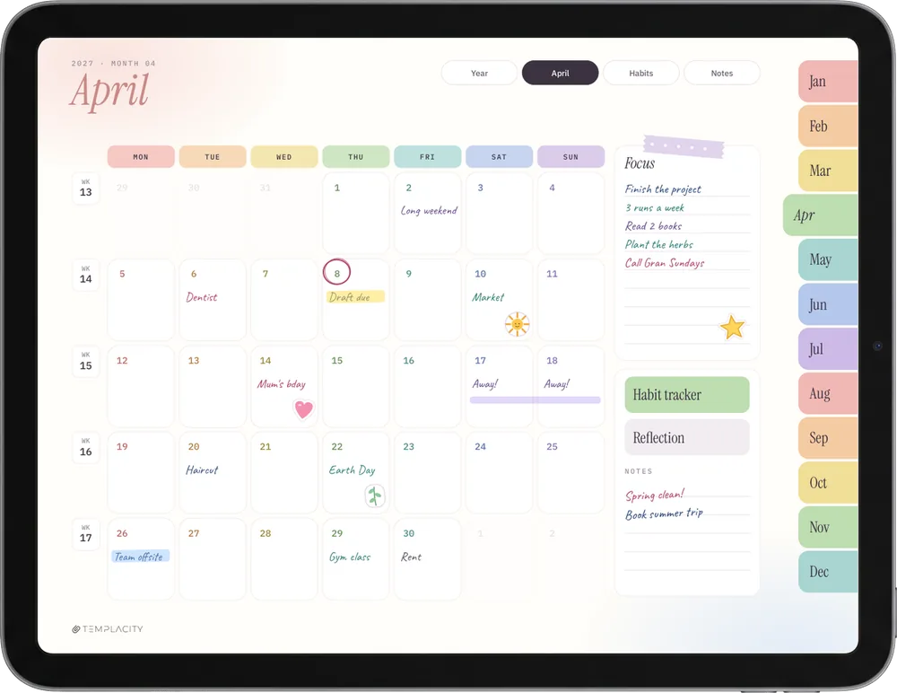 Der iPad Planer 2027 auf einem iPad: Der Monat