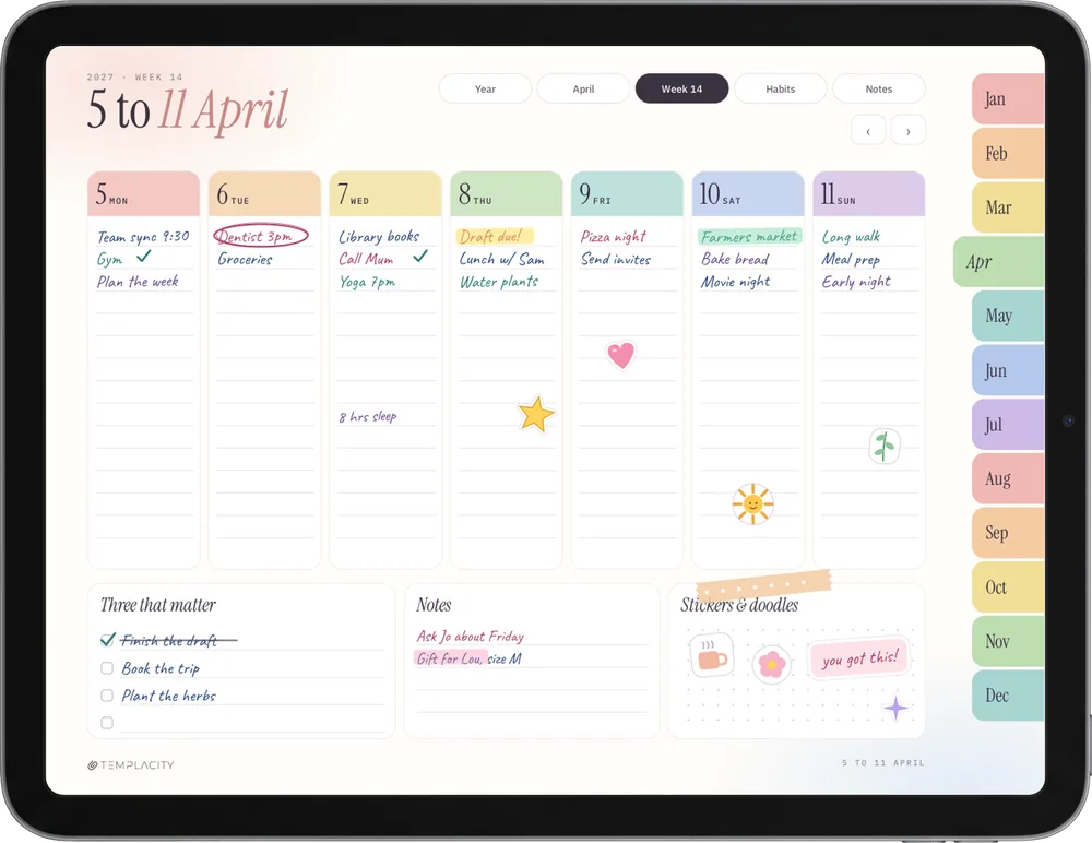 Der iPad Planer 2027 auf einem iPad: Die Woche
