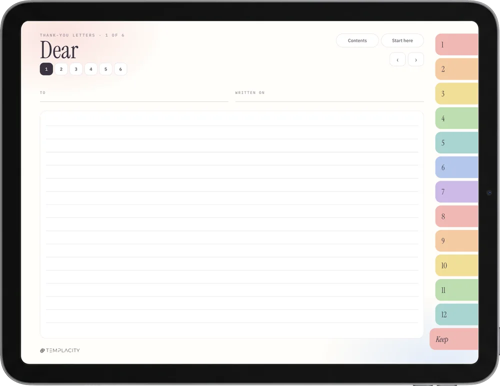 A Year of Gratitude, colour edition on an iPad: The Letters