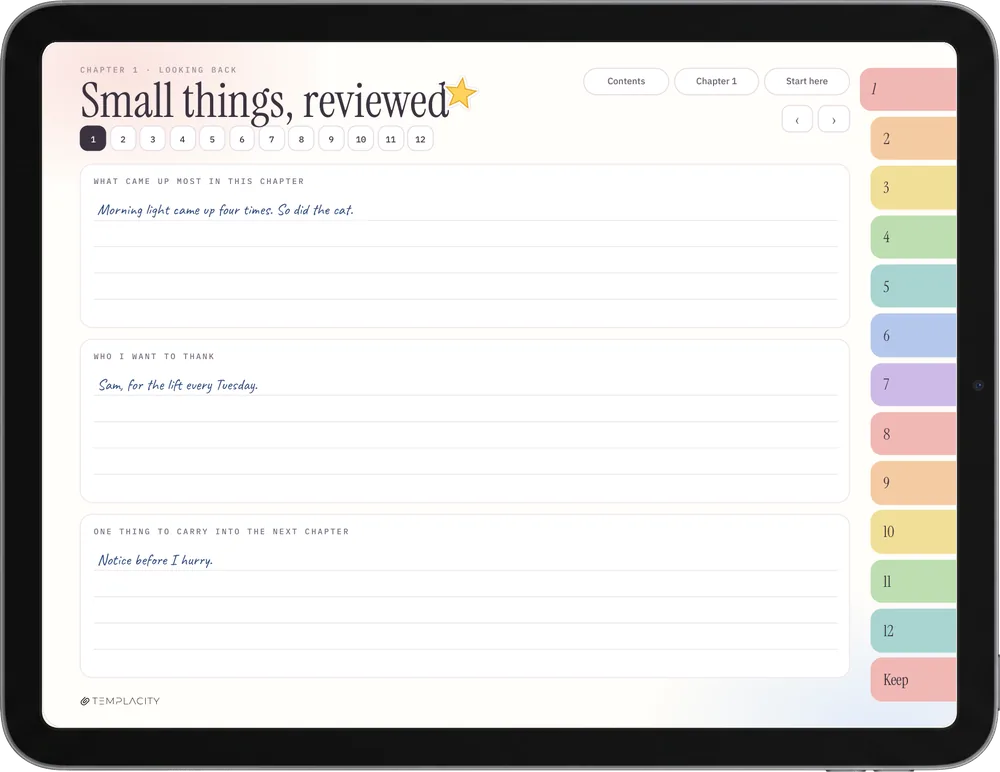 A Year of Gratitude, colour edition on an iPad: The Chapter