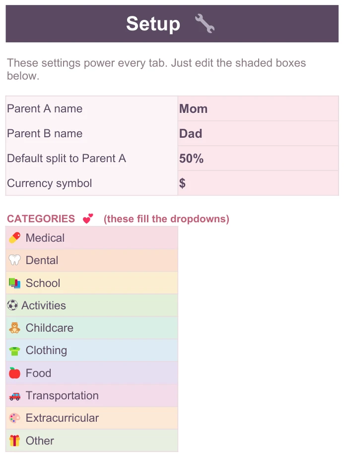 Co-Parent Tracker, Settings tab