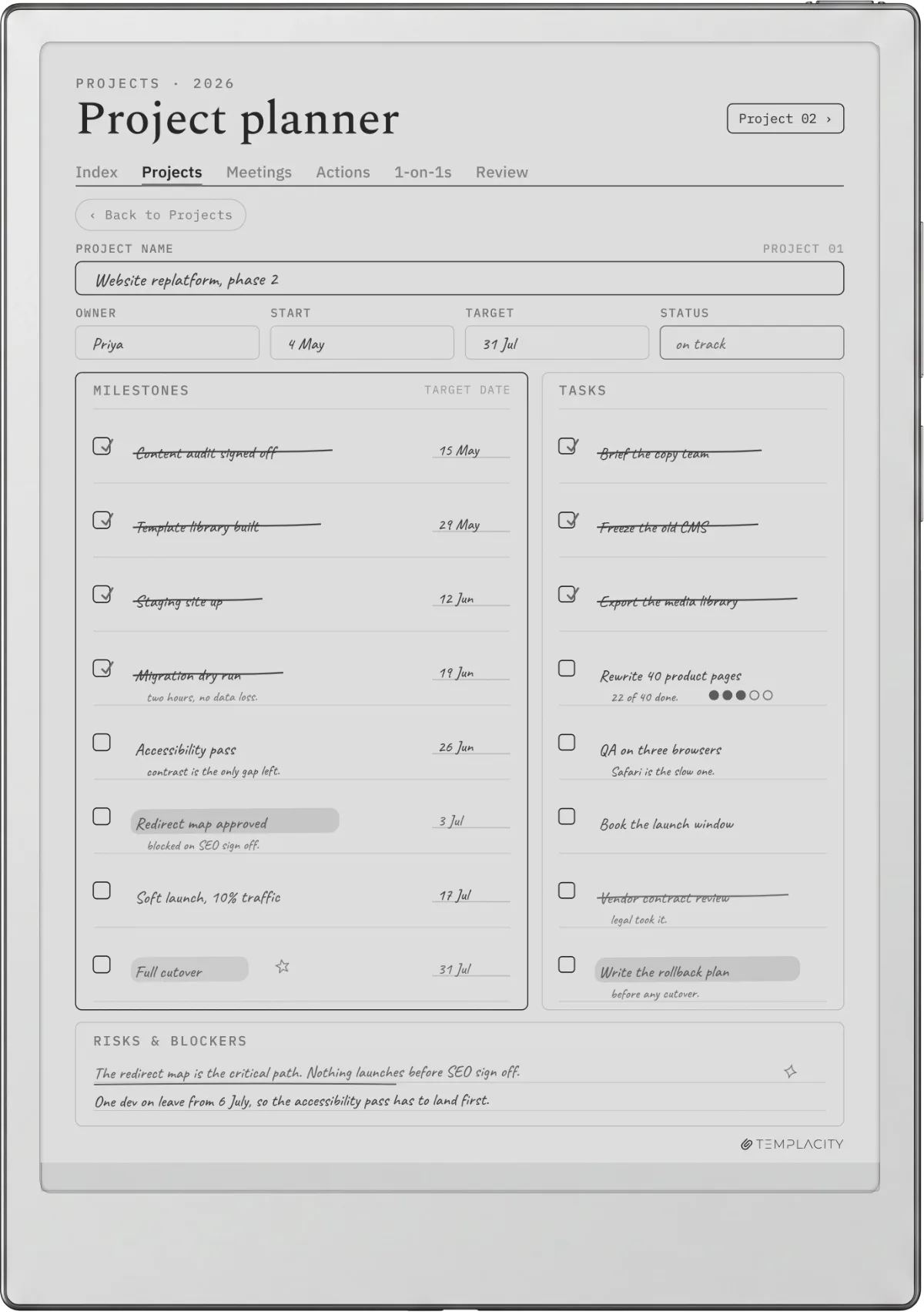 iFLYTEK AINOTE 2 showing the Digital Work Planner, project planner page