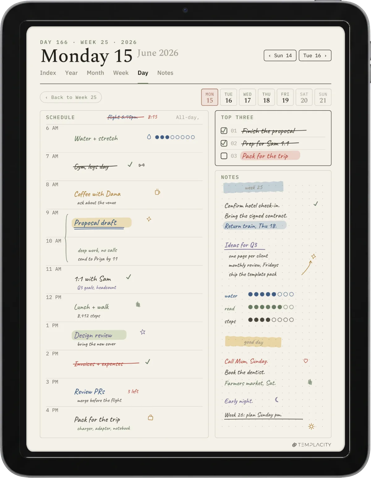 iPad mini showing The Planner, day page