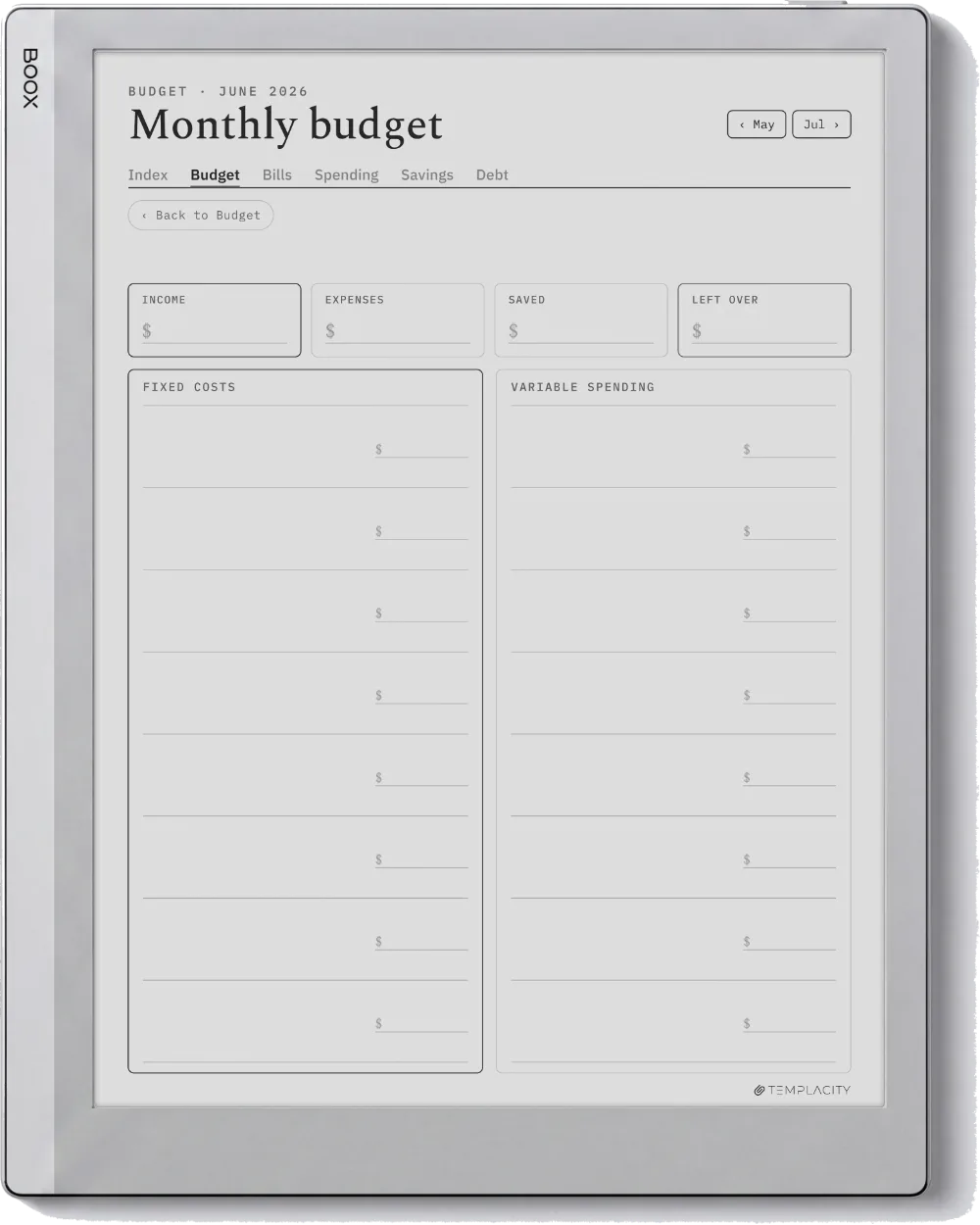 The Planner The Monthly Budget
