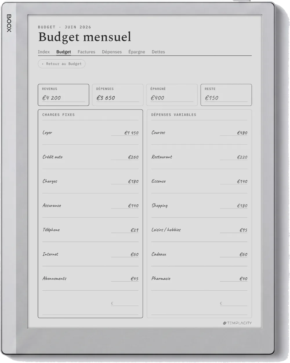 Le Planner sur la Boox Go 10.3