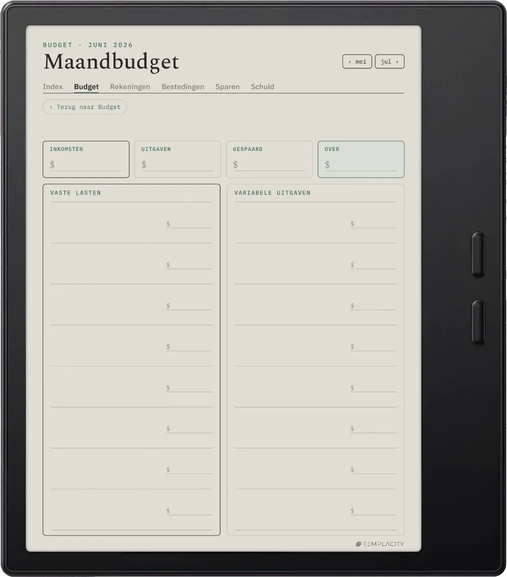 The Planner Het maandbudget
