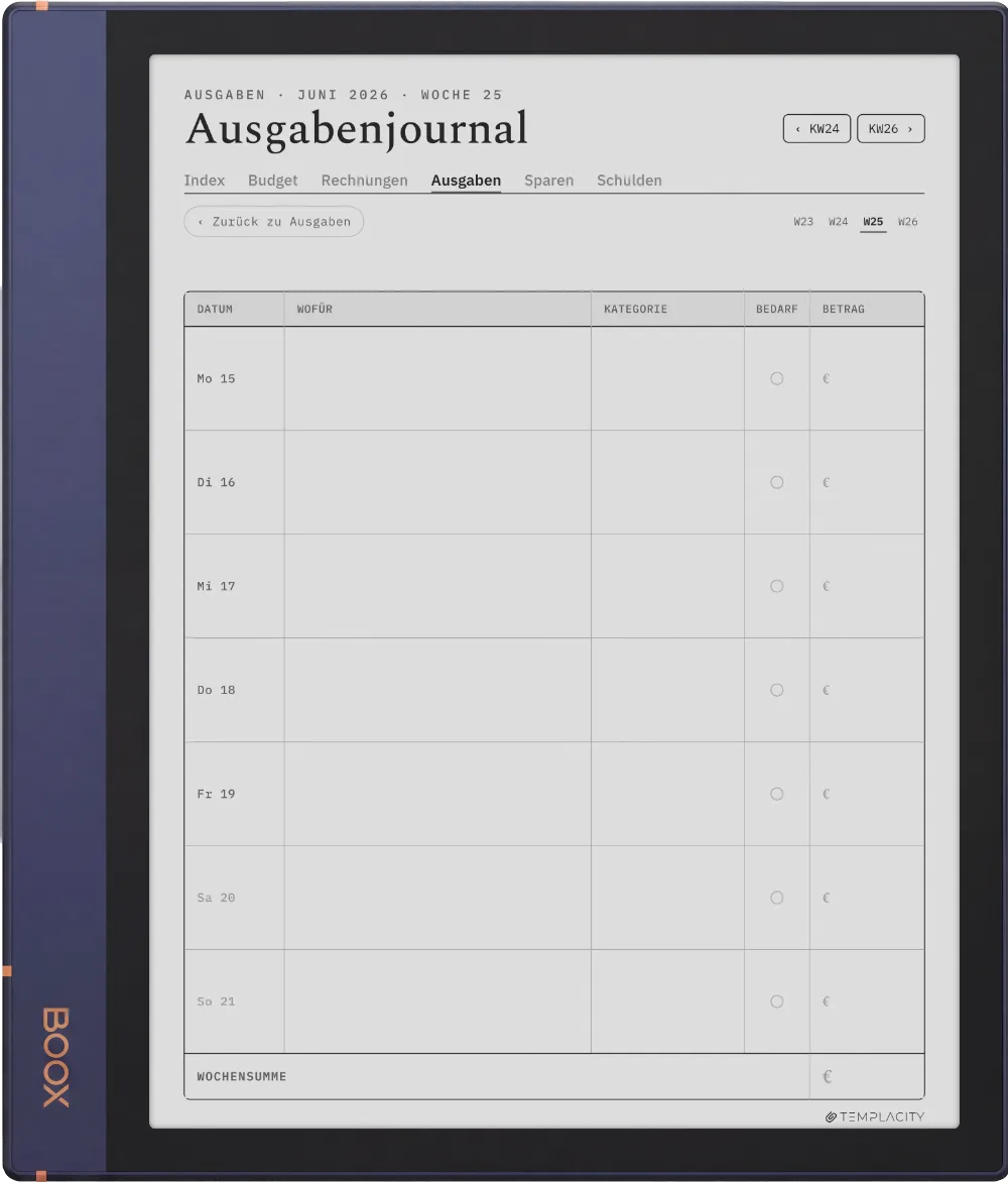 The Planner · Budget Boox Note Air2 Seite 3