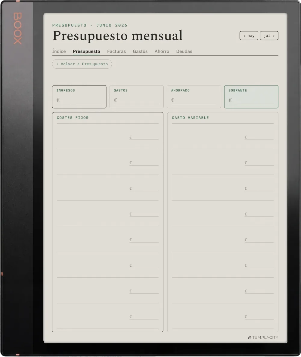 The Planner El presupuesto mensual