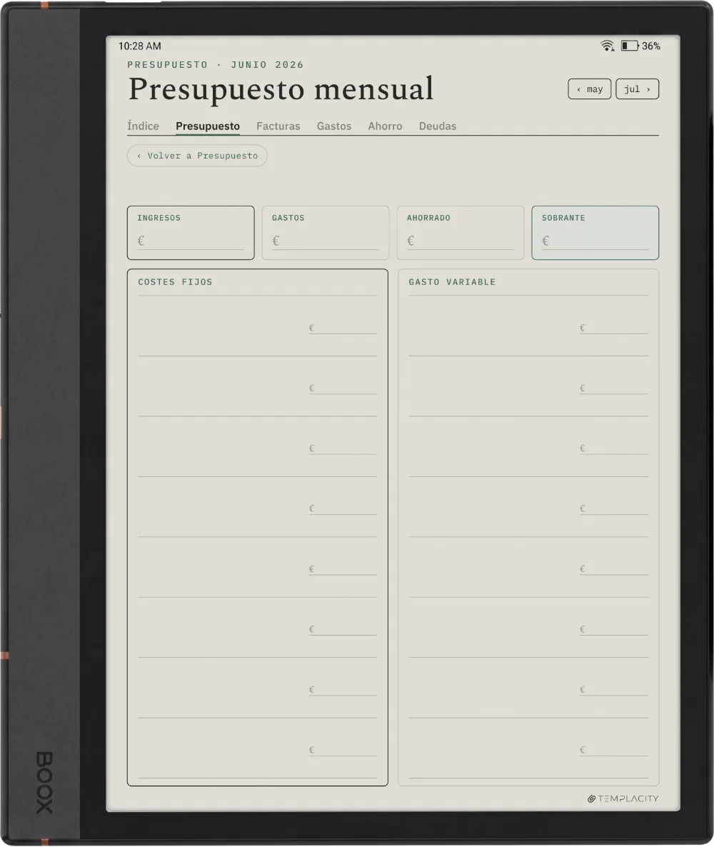The Planner El presupuesto mensual