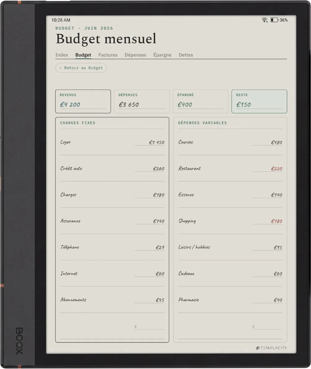 Le Planner sur la Boox Note Air4 C