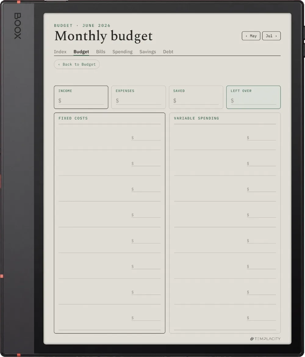 The Planner The Monthly Budget