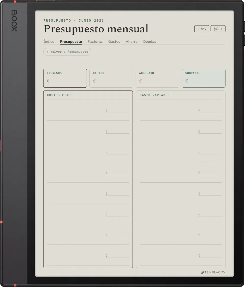 The Planner El presupuesto mensual