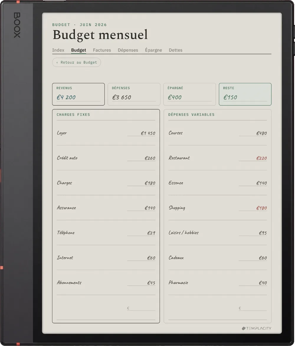 Le Planner sur la Boox Note Air5 C