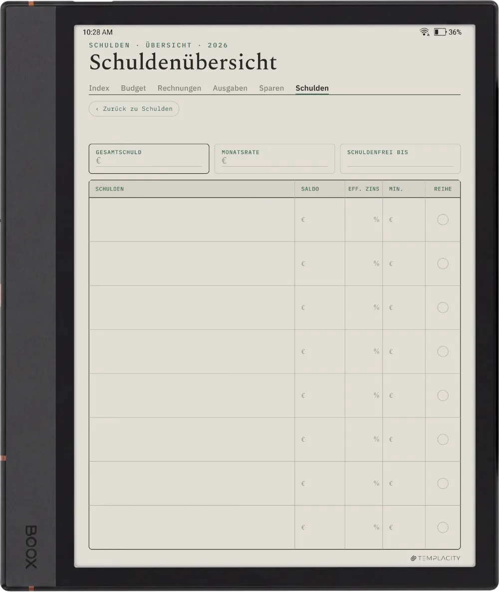 The Planner · Budget Boox Note Max Seite 5