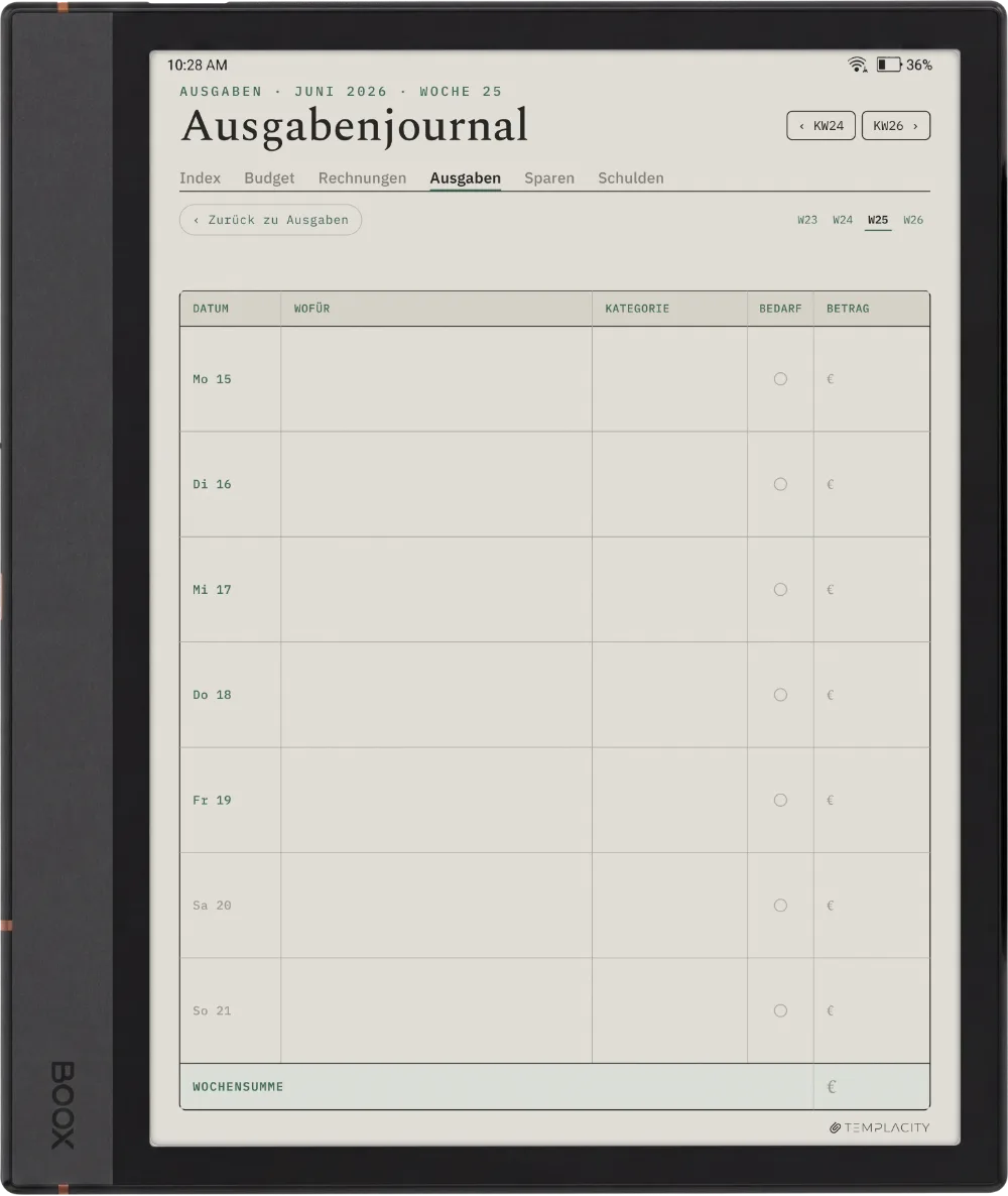 The Planner · Budget Boox Note Max Seite 3