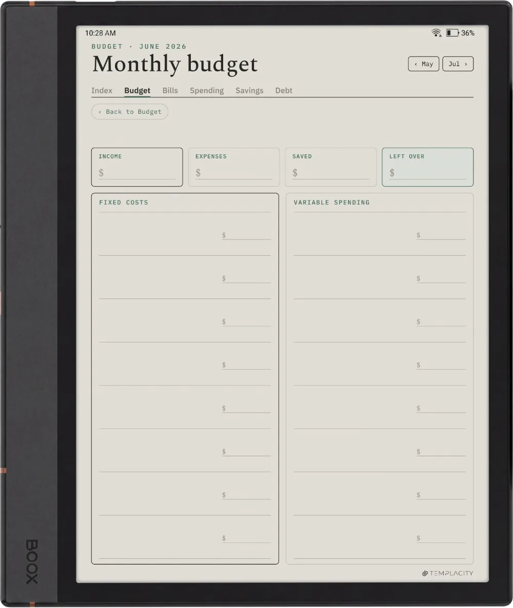 The Planner The Monthly Budget