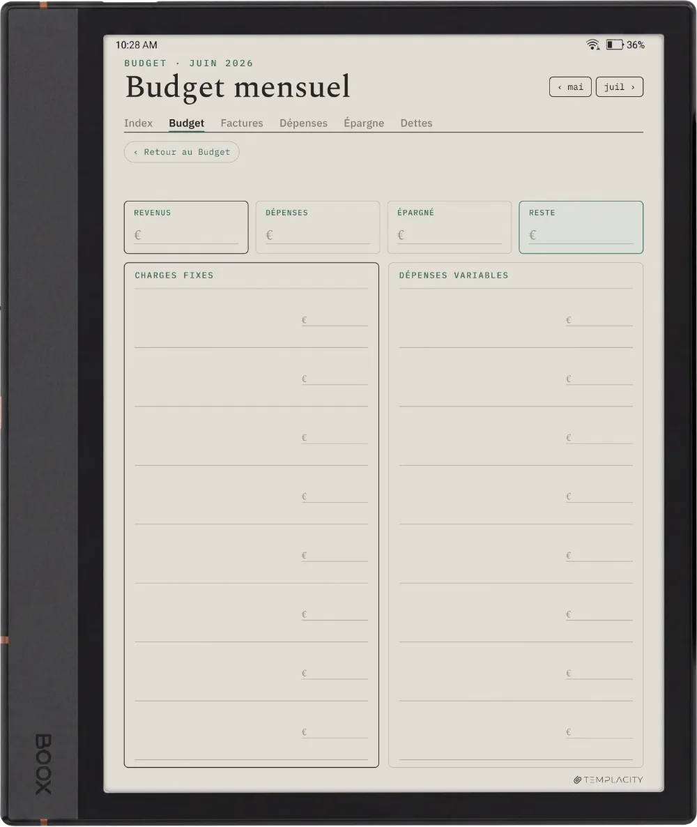 The Planner Le budget mensuel