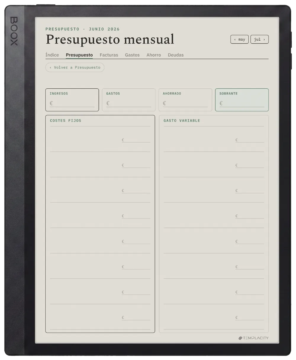 The Planner El presupuesto mensual