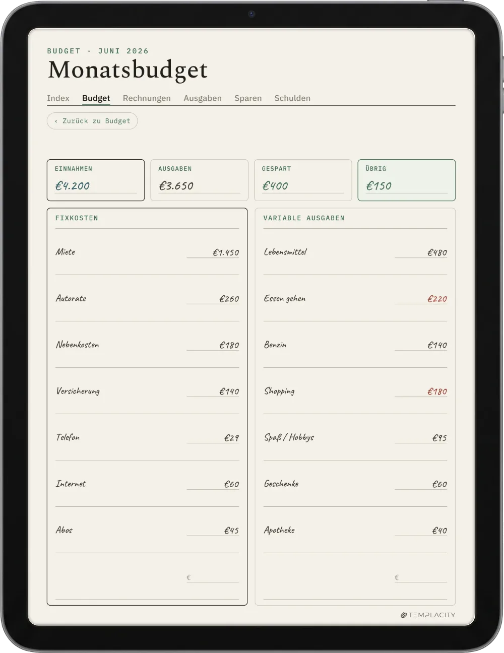 The Planner auf dem iPad