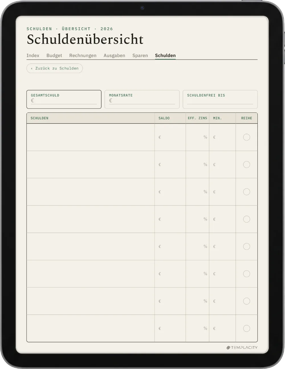 The Planner · Budget iPad Seite 5