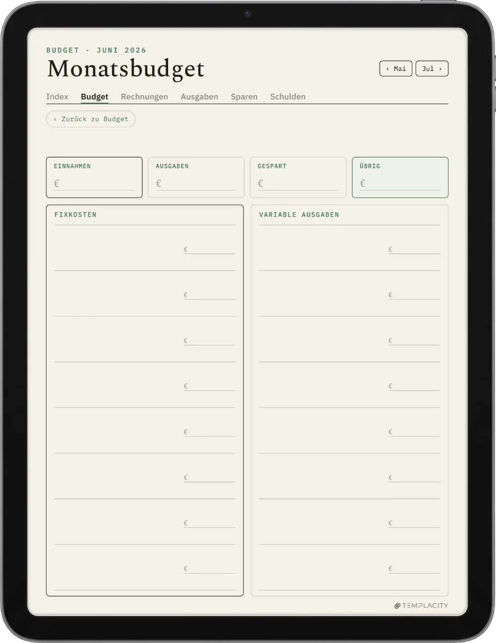Der Planer: Das Monatsbudget