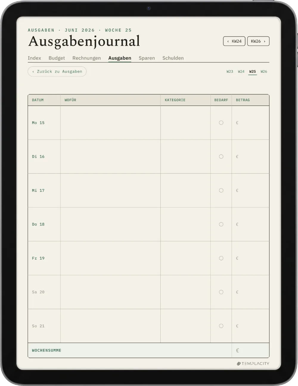 The Planner · Budget iPad Seite 3