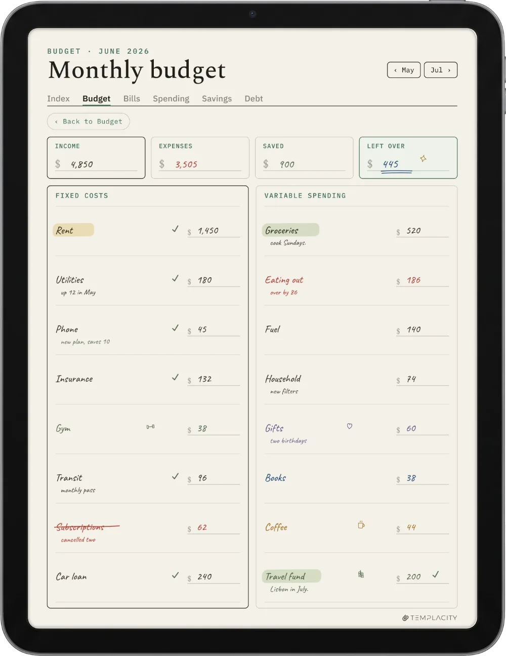 The Planner on the iPad