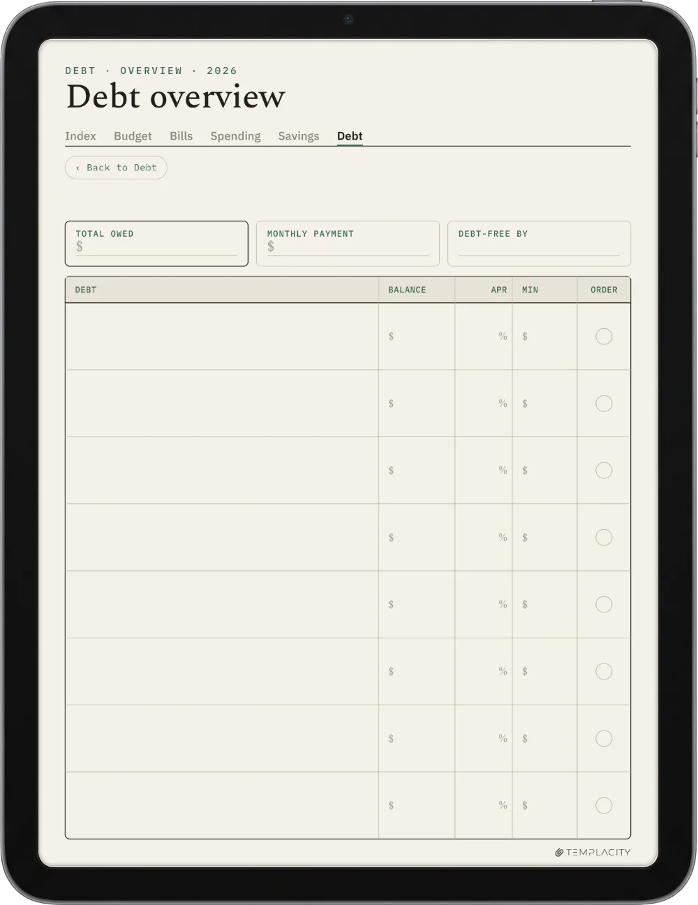 The Planner · Budget iPad page 5