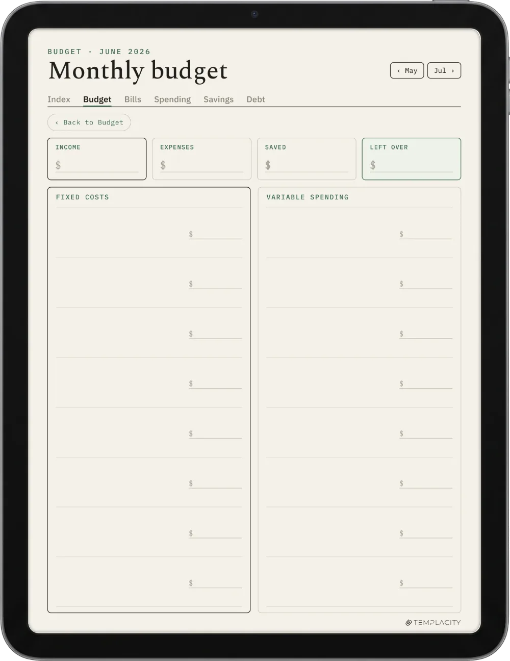 The Planner · Budget iPad page 1