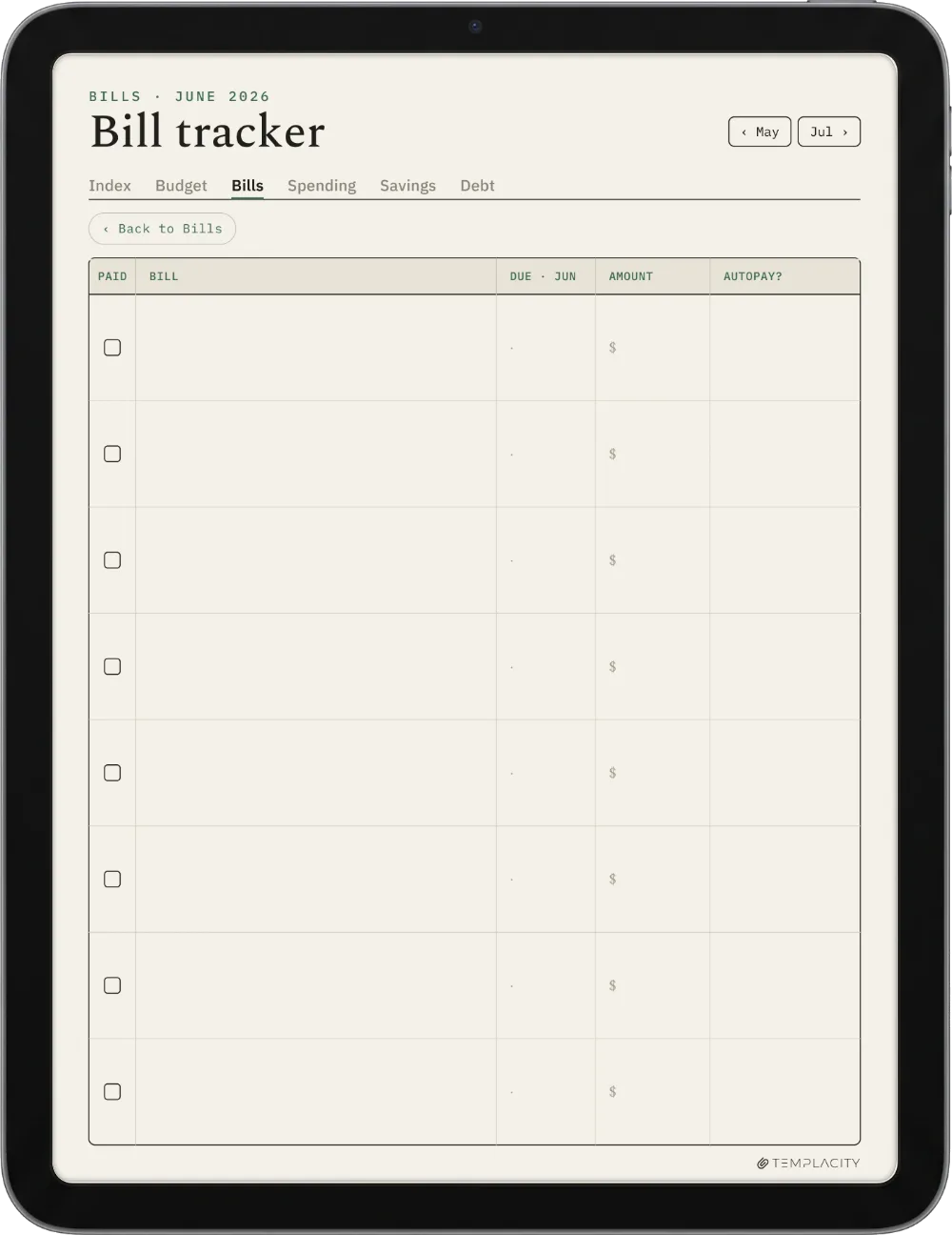 The Planner · Budget iPad page 2