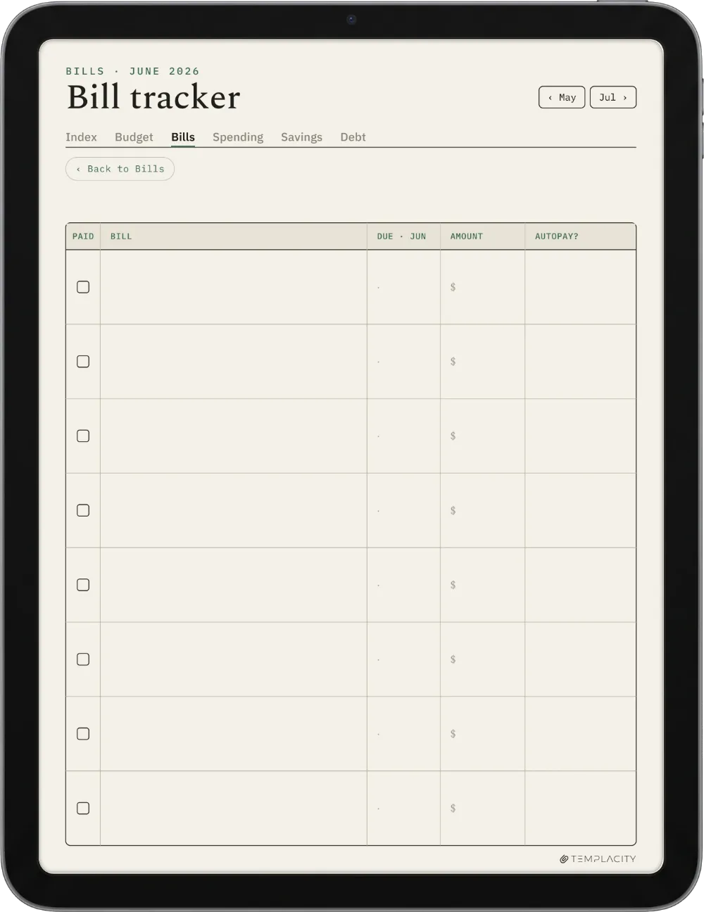 The Planner · Budget iPad page 2