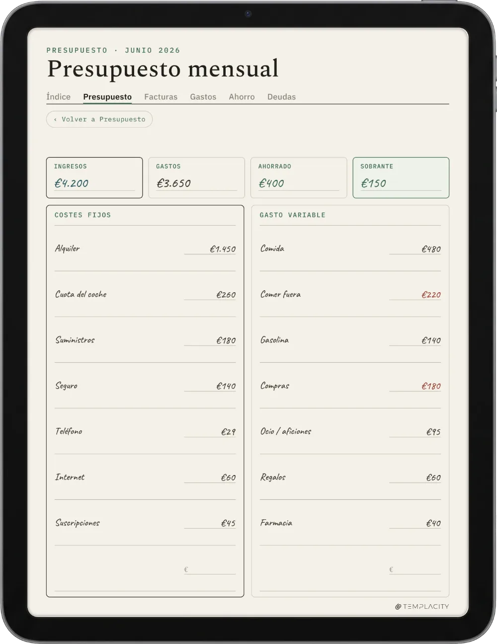 The Planner en el iPad