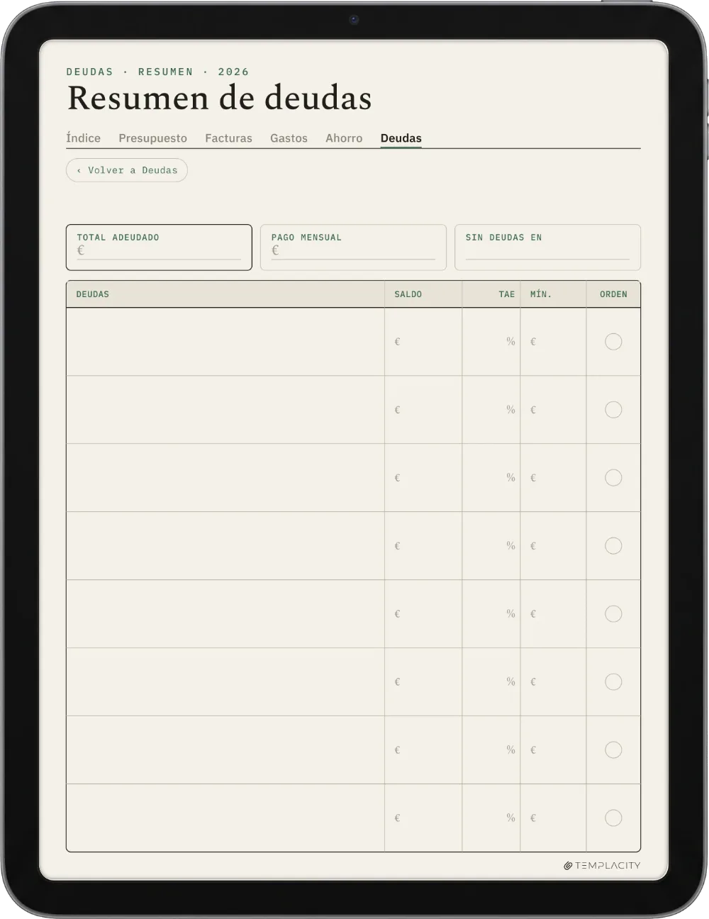 The Planner · Presupuesto iPad página 5