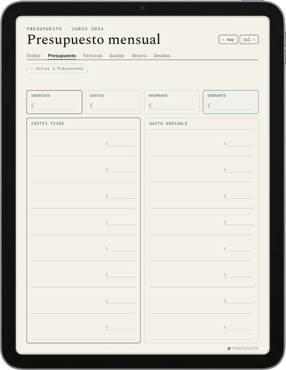 The Planner · Presupuesto iPad página 1