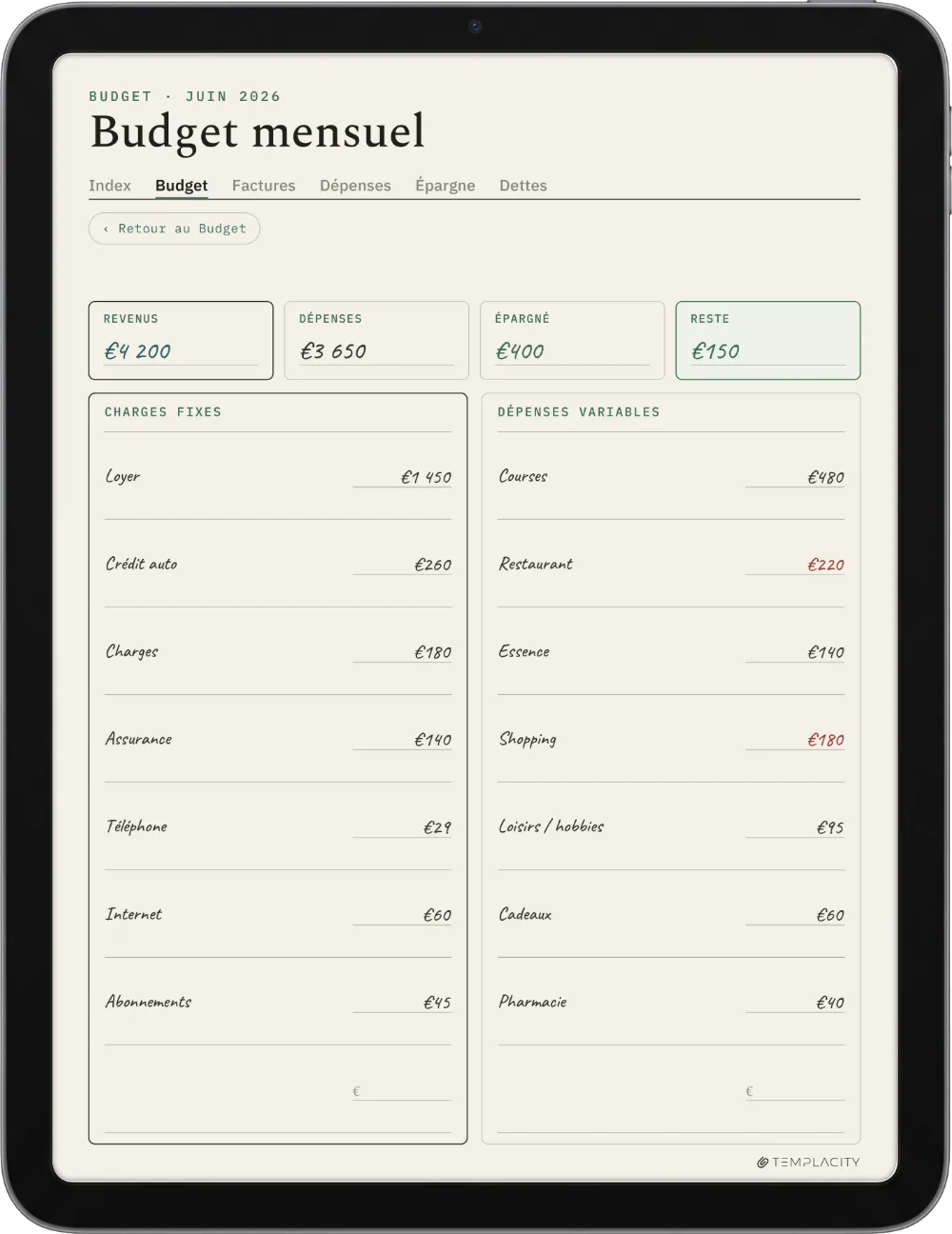 Le Planner sur iPad