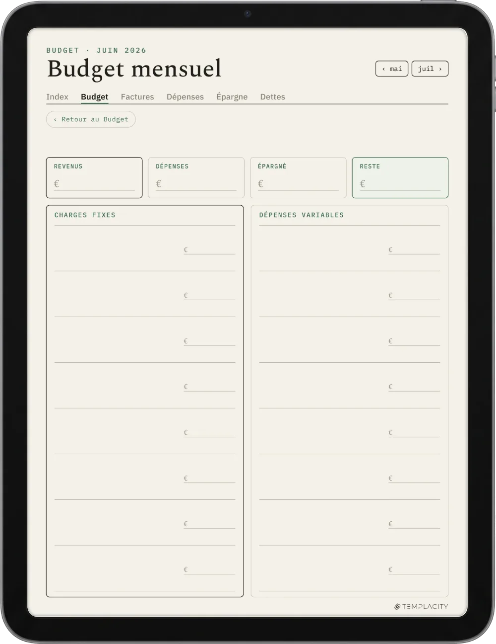The Planner Le budget mensuel