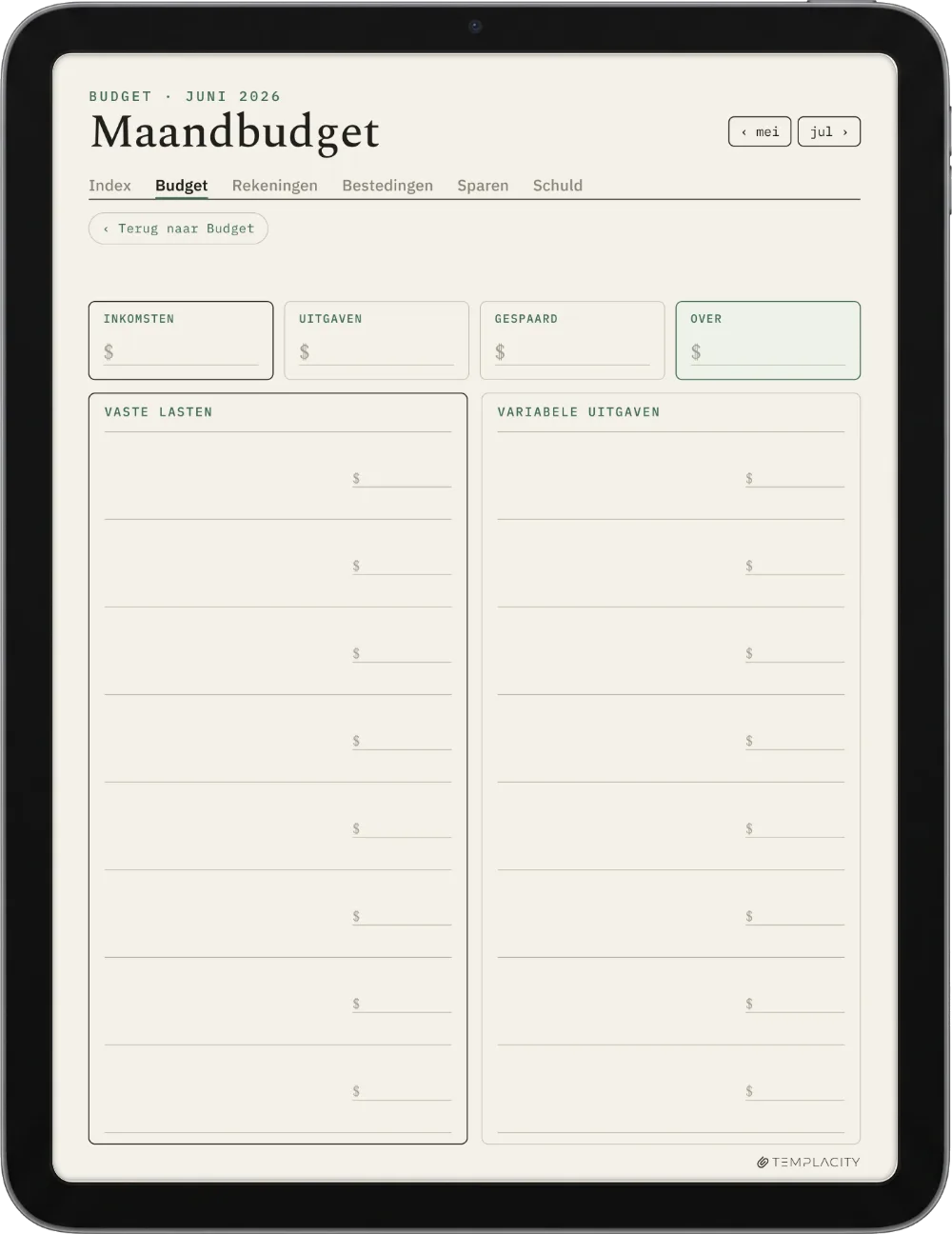The Planner Het maandbudget