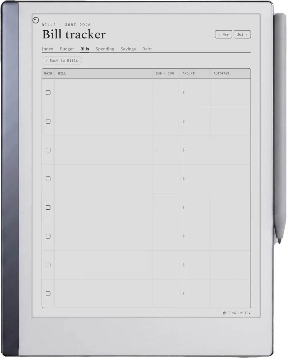 The Planner · Budget reMarkable 2 page 2
