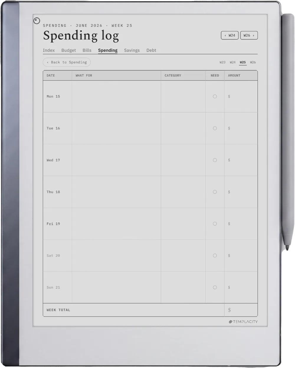 The Planner · Budget reMarkable 2 page 3