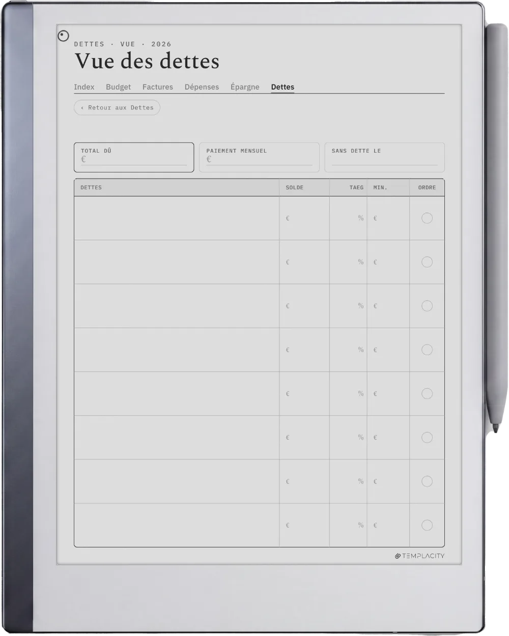 The Planner · Budget reMarkable 2 page 5
