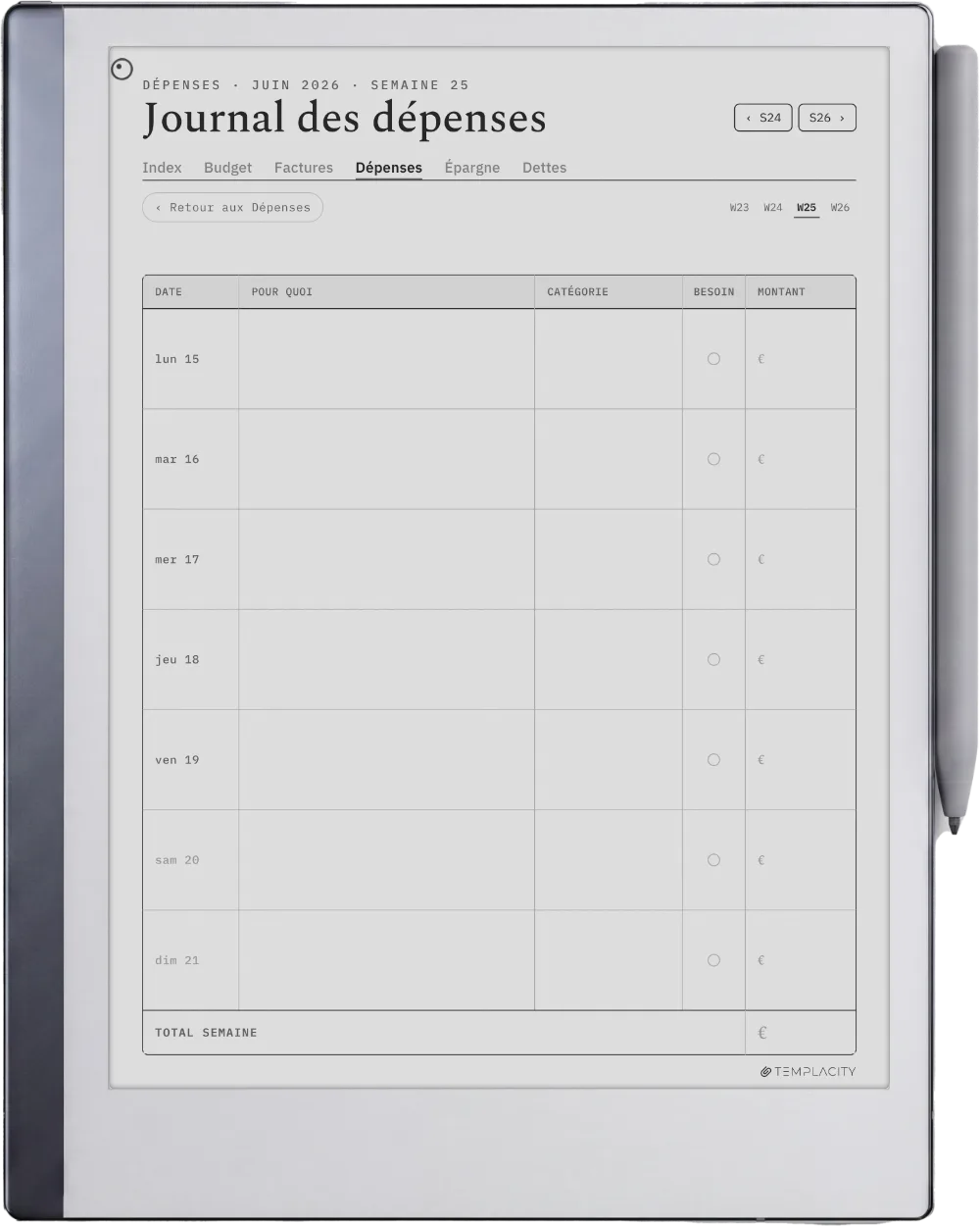 The Planner · Budget reMarkable 2 page 3