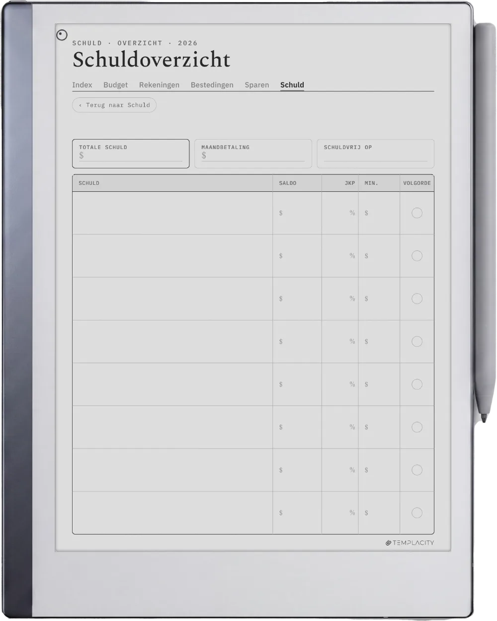 The Planner · Budget reMarkable 2 pagina 5